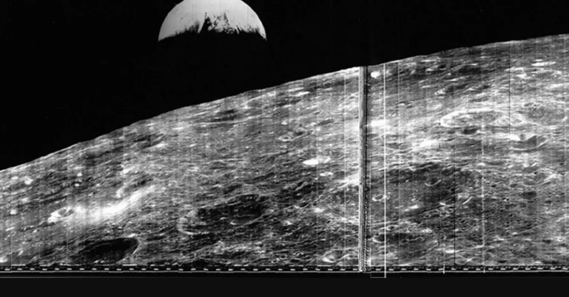 First photo of Earth from the Moon taken by Lunar Orbiter 1 in 1966
