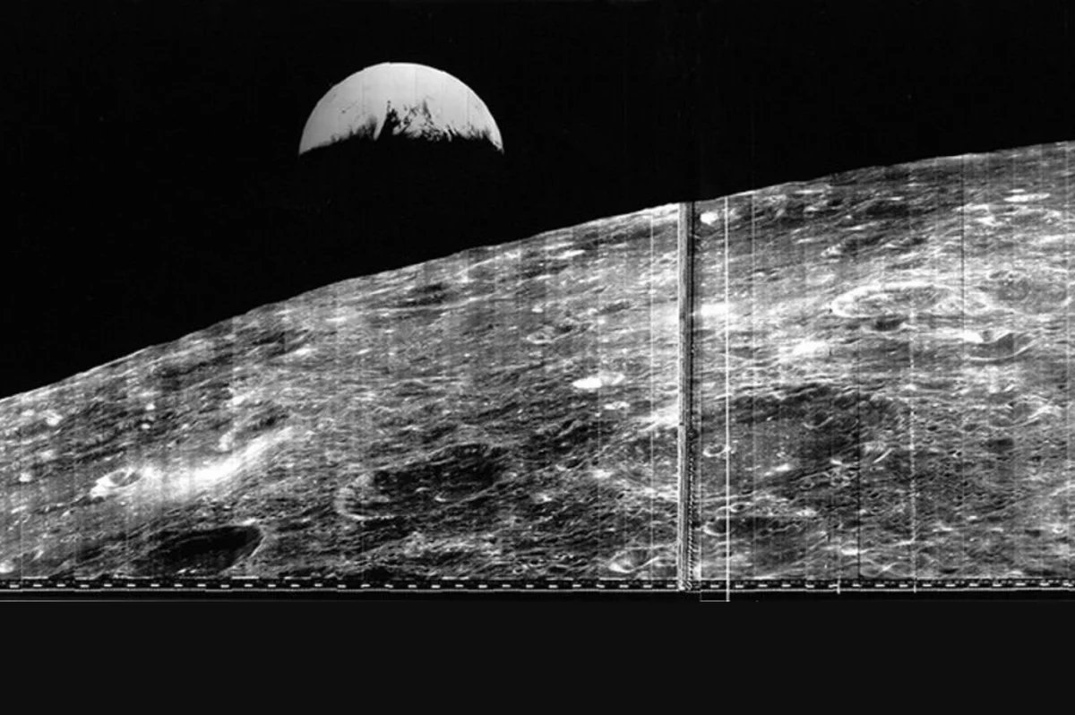 First photo of Earth from the Moon taken by Lunar Orbiter 1 in 1966