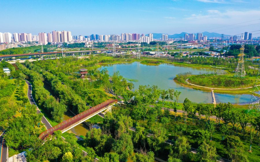 Sponge city using green spaces to capture rainwater and reduce flooding